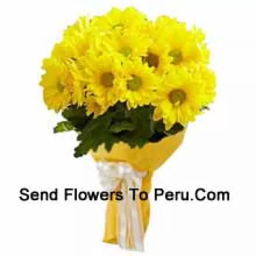 A Beautiful Hand Bunch Of 18 Yellow Gerberas With Seasonal Fillers