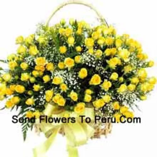 A Beautiful Arrangement Of 100 Yellow Roses With Seasonal Fillers