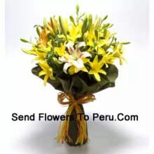 A Big Bunch Of Yellow And White Lilies With Seasonal Fillers