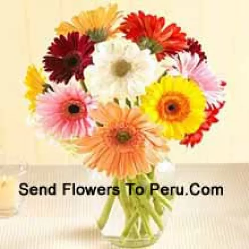 Assorted Colored Daisies In A Glass Vase