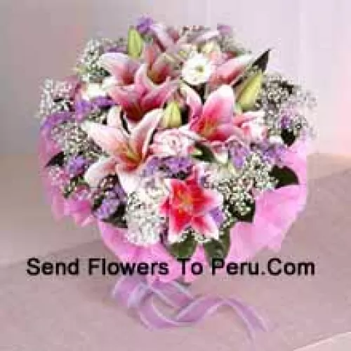 Hand Bunch Of Exclusive Pink Lilies
