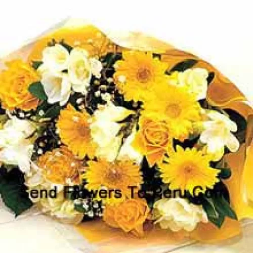 Bunch Of 6 Yellow Daisies With 6 Yellow Roses