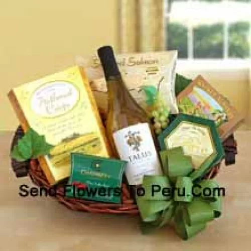 This Gift Basket includes A mouthwatering California white wine paired with a smorgasbord of gourmet snacks. Gourmet snacks include: flatbread crisps, smoked salmon, cheese, smoked almonds and chocolate truffles. (Contents of basket including wine may vary by season and delivery location. In case of unavailability of a certain product we will substitute the same with a product of equal or higher value)